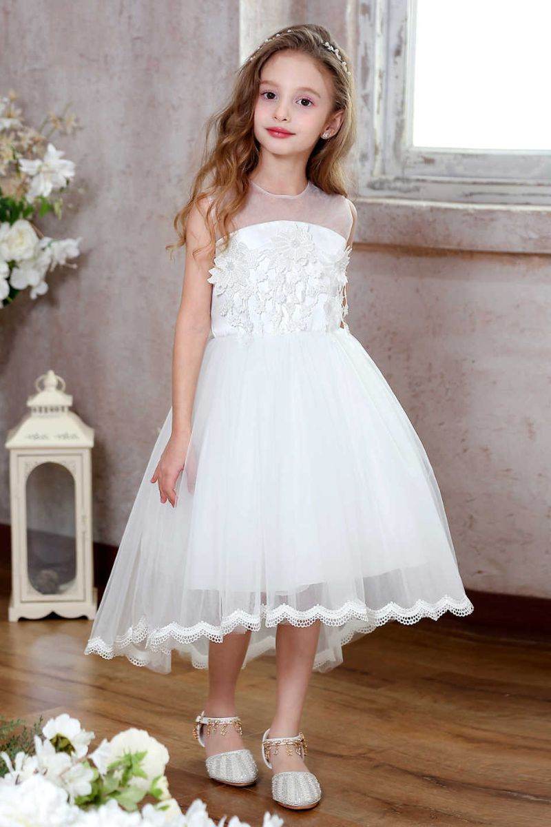 A-Line High-Low Tulle Flower Girl Dress CF0361 - COCOMELODY